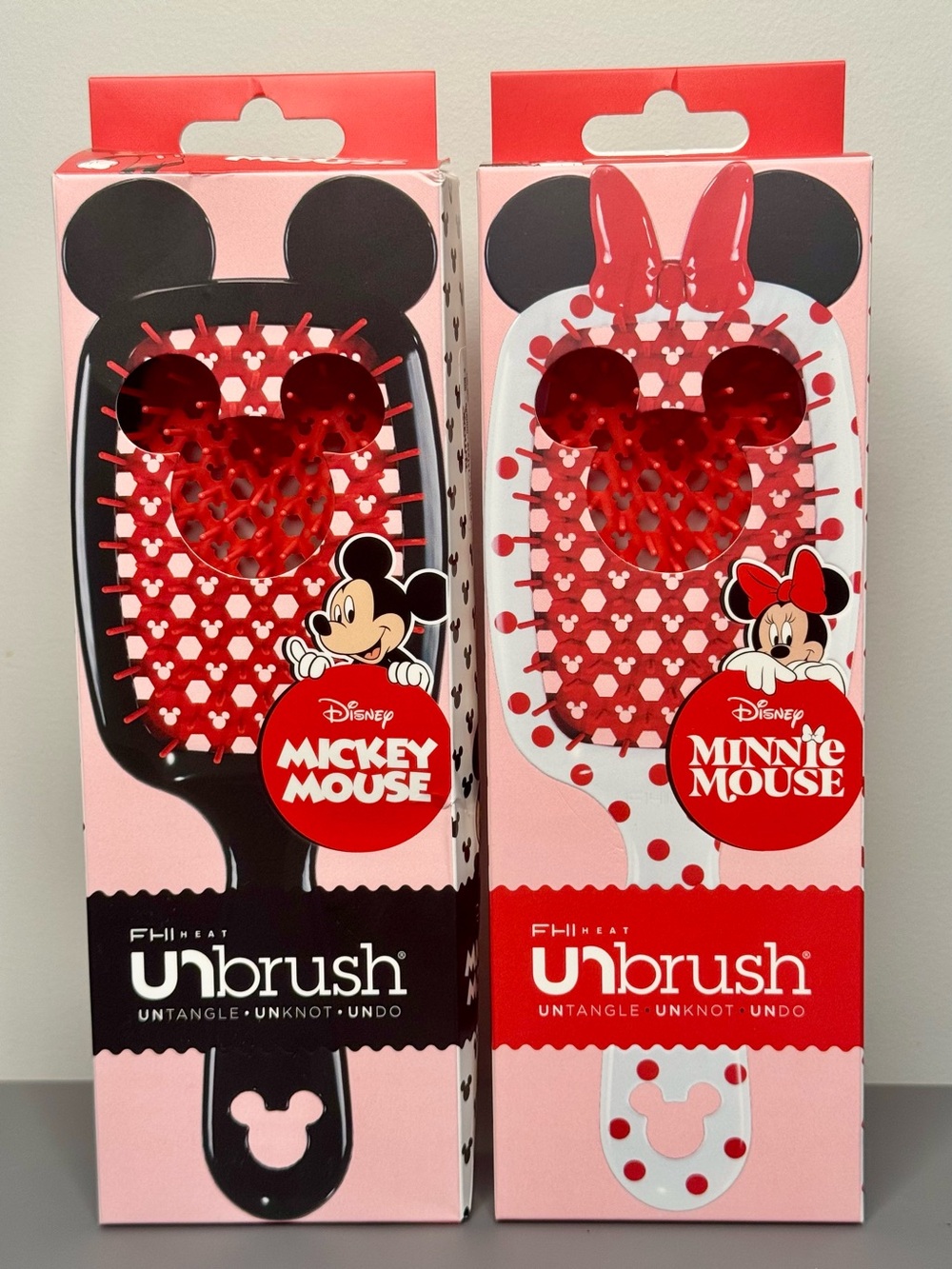 UNbrush® Disney Detangling Brush Duo Set Mickey Mouse & Minnie Mouse NIB NWT
